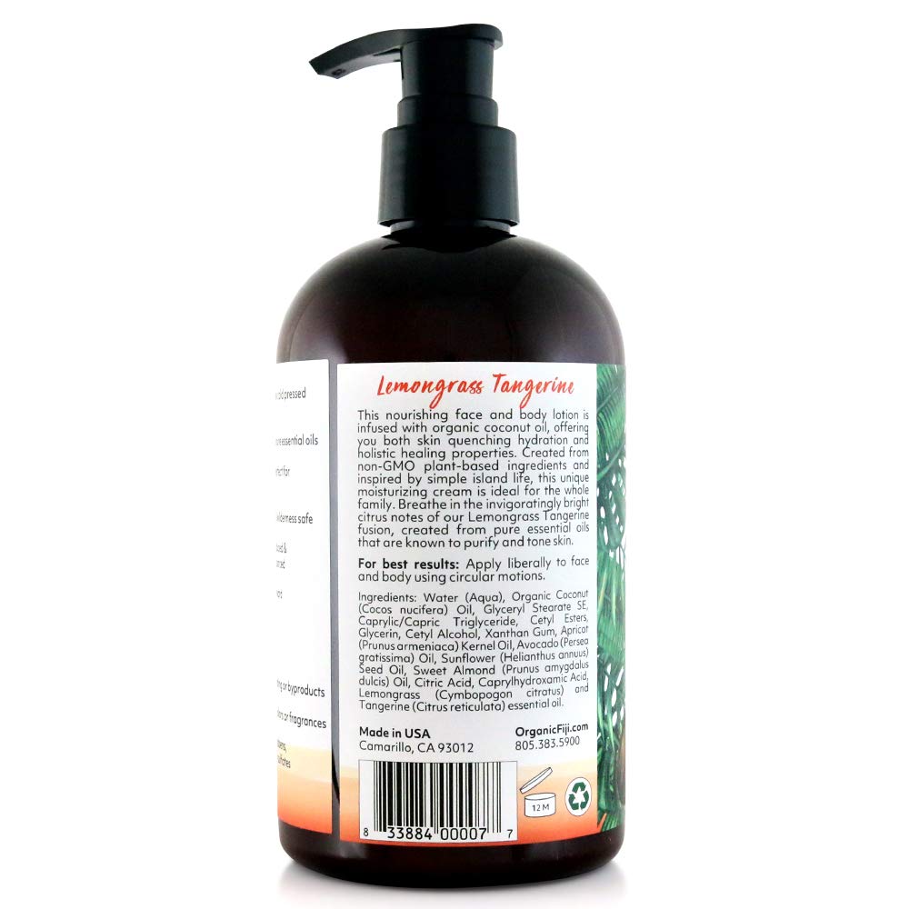 Coco Fiji Face & Body Lotion Infused With Coconut Oil | Lotion for Dry Skin | Moisturizer Face Cream & Massage Lotion for Women & Men | Lemongrass Beauty & Personal Care Organic Fiji