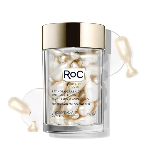 RoC Retinol Correxion Anti-Aging Wrinkle Night Serum, Retinol Serum for Face, Daily Treatment for Fine Lines, Post Acne Scars, 30 Capsules, Unscented Beauty & Personal Care RoC