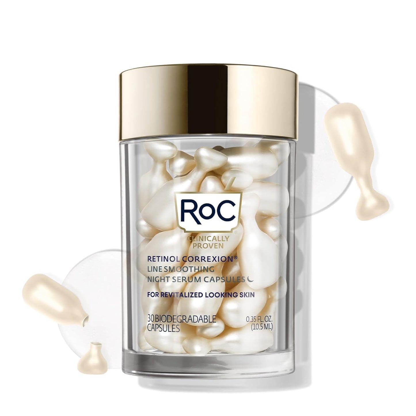 RoC Retinol Correxion Anti-Aging Wrinkle Night Serum, Retinol Serum for Face, Daily Treatment for Fine Lines, Post Acne Scars, 30 Capsules, Unscented Beauty & Personal Care RoC