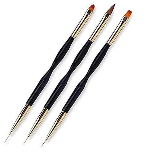 FULINJOY 3 Pcs Nail Drawing Pen, Dual End Nail Art Pen Brush Acrylic Round Flat Painting Drawing Liner Nail Tools Beauty & Personal Care FULINJOY
