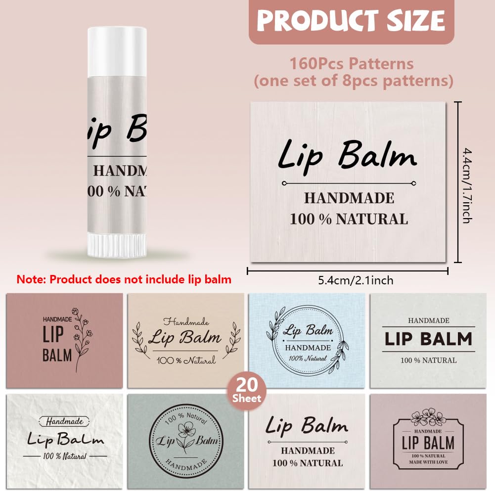 Peacoblue 160Pcs Lip Balm Labels Sticker for Tubes 2.1"x1.7" Minimalist Style in Morandi Tones, 8 Styles Waterproof Chapstick Labels Glossy Beauty and Personal Care peacoblue