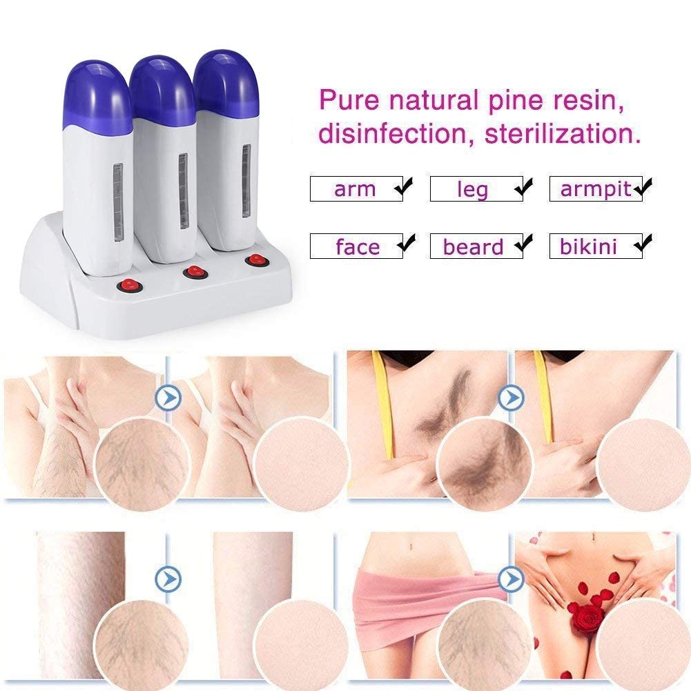 Wax Hair Removal Portable Hair Roller Epilator Machine Set, Wax Warmer Hair Removal Machine Electric Depilatory Roll On Wax Heater Home Waxing Machine Beauty and Personal Care YUYTE