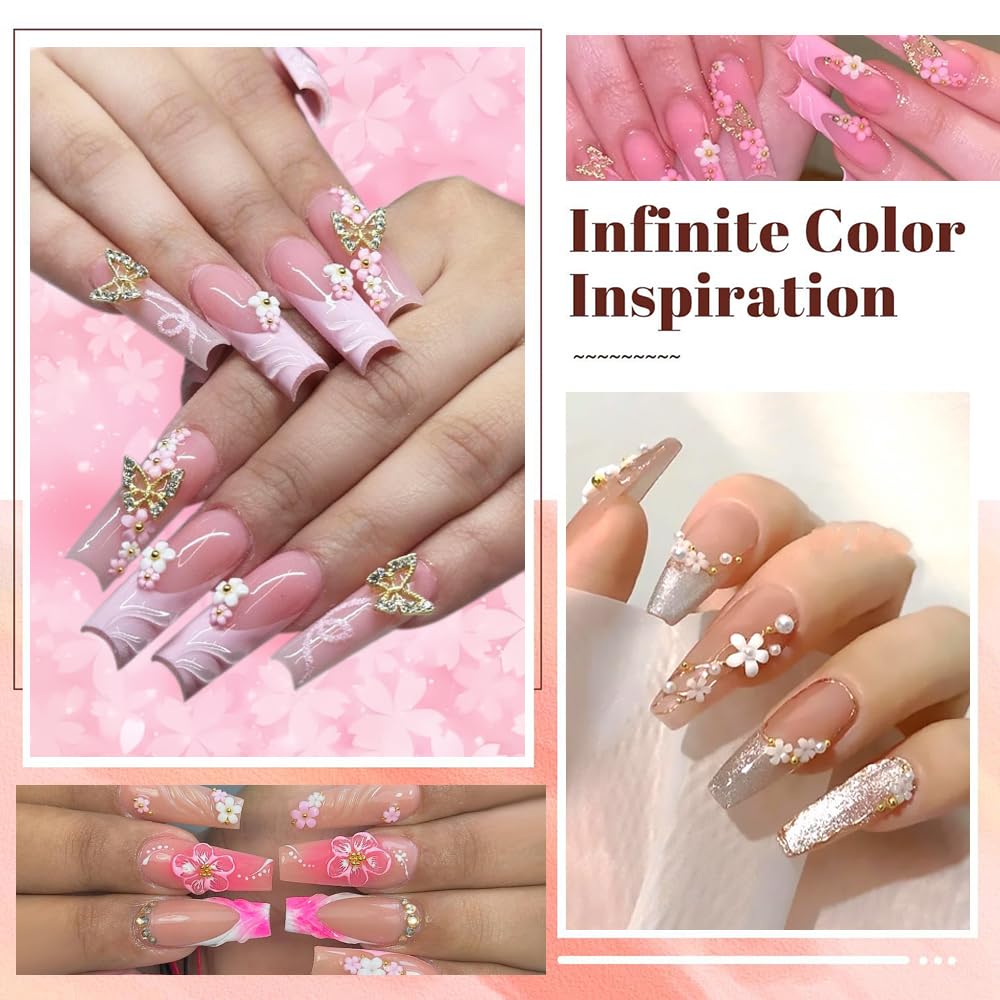 3D Flower Nail Charms, 2 Boxes 3D Acrylic Flower Nail Art Charms and Gems White Pink Mixed Cherry Blossom Spring Rhinestones Acrylic Nail Supplies Beauty & Personal Care Qdsuh