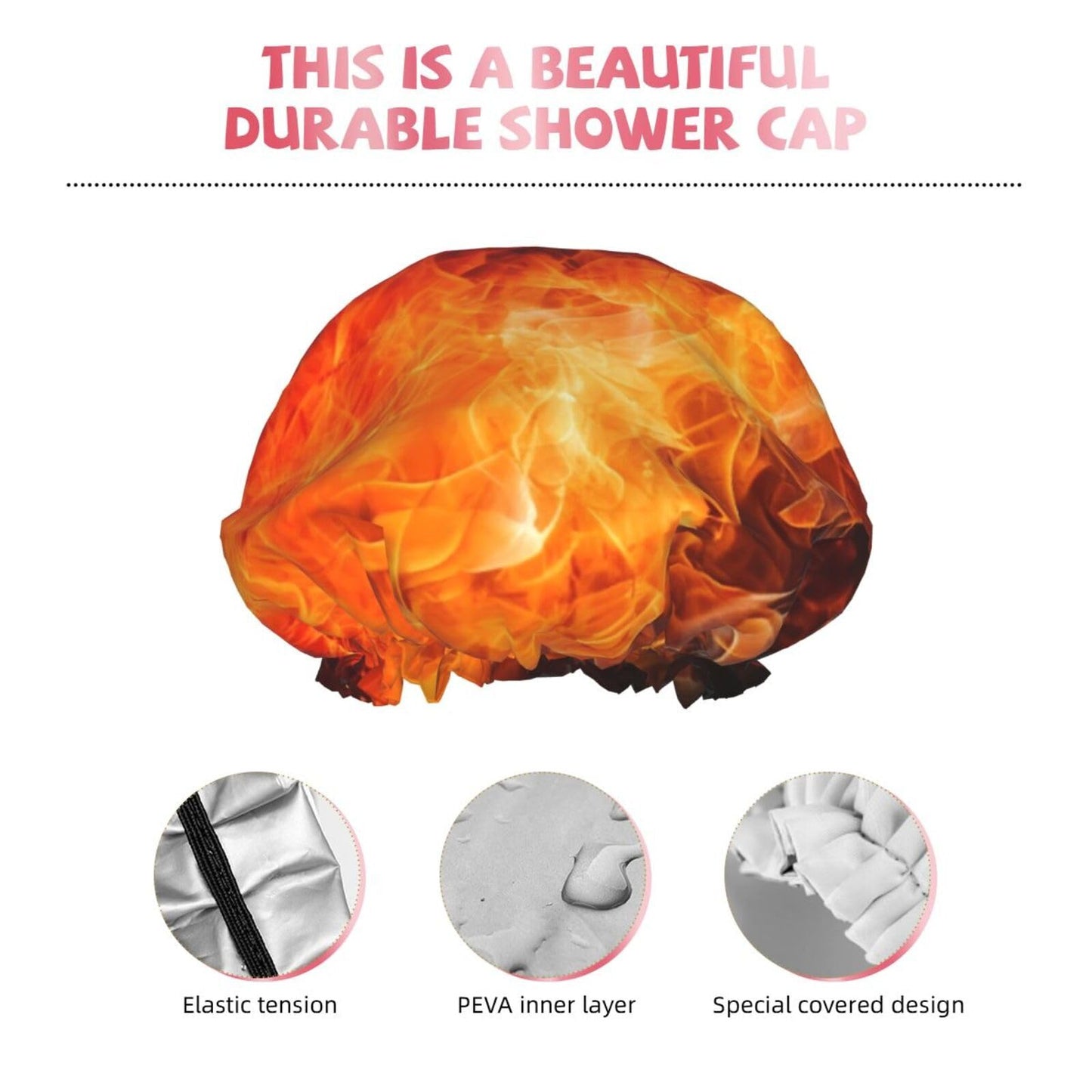 Roaring Flame Shower Cap for Women Men Large Reusable Shower Bonnet Double-Layer Waterproof Bath Caps Elastic Band Hair Hat for All Hairstyles Beauty and Personal Care BWLHJKE