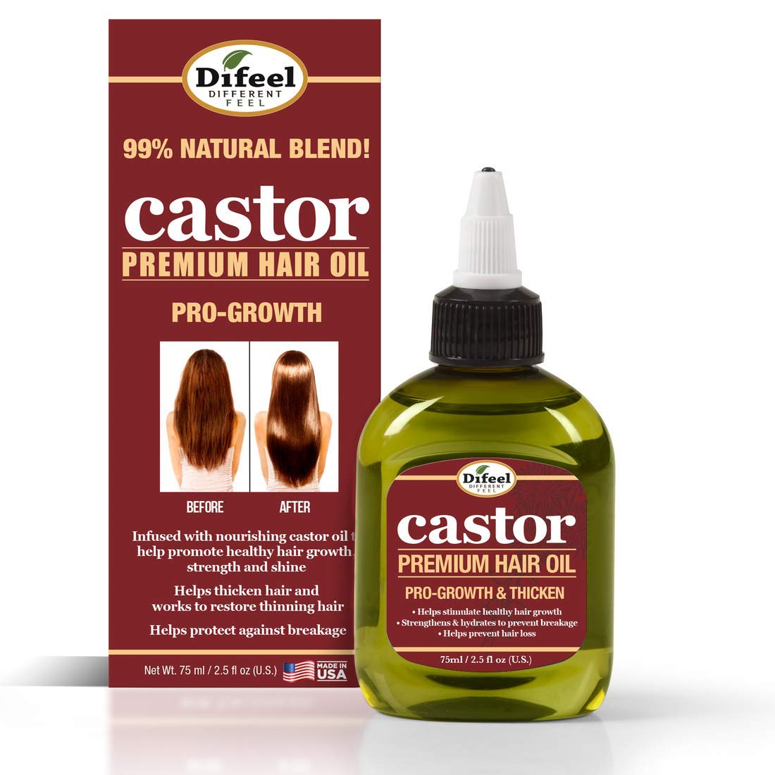 Difeel Castor Pro-Growth Hair Oil 2.5 oz. - Made with Natural Castor Oil for Hair Growth Beauty & Personal Care Difeel