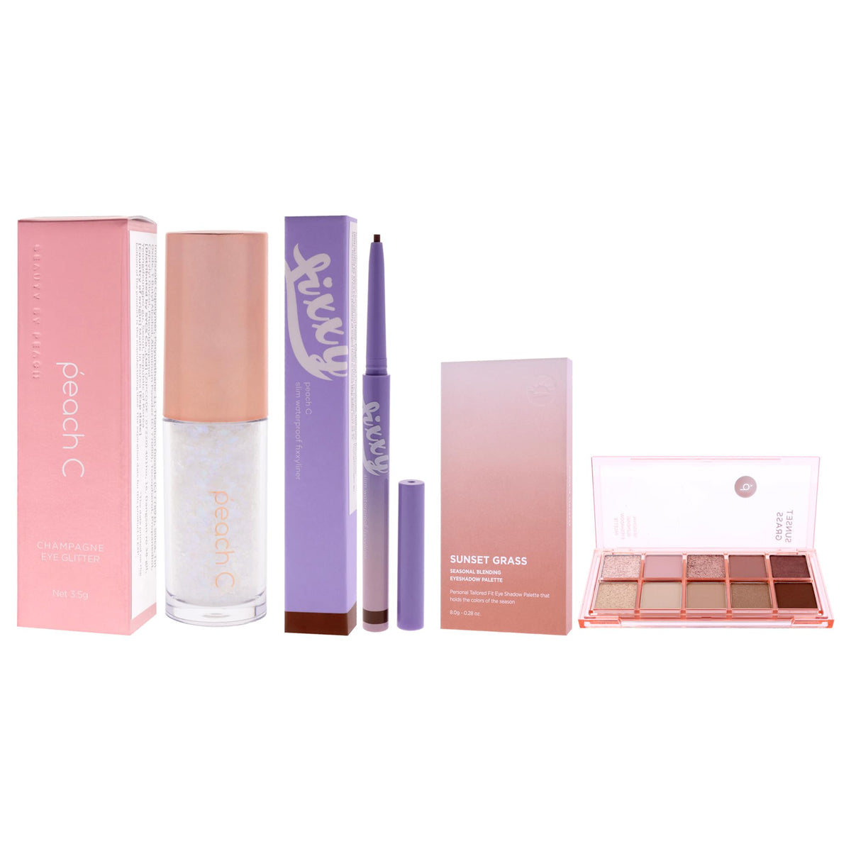 Peach C Kit by Peach C for Women - 3 Pc Kit 0.12oz Eye Shadow - 01 Pure White, 0.04 Eyeliner - 03 Soft Brown, 0.28oz Eye Shadow - 01 Sunset Grass