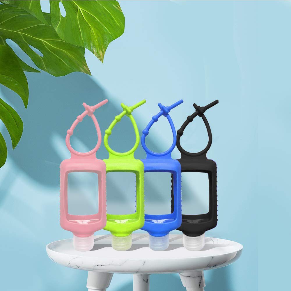 4 Pack Travel Size Plastic Clear Bottles w/Silicone Sleeve Refillable Empty Squeeze Containers Leakproof Flip Cap Keychain Bottles Hand Sanitizer Beauty & Personal Care FUNAUPGO