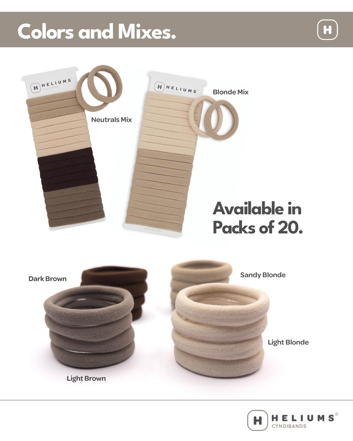 Heliums Soft Hair Ties - No Damage Seamless Nylon Fabric Bands, Stretchy Ponytail Holders for Thin & Thick Hair - Standard 1.5 Inch, Black, 20 Pack Beauty and Personal Care Heliums