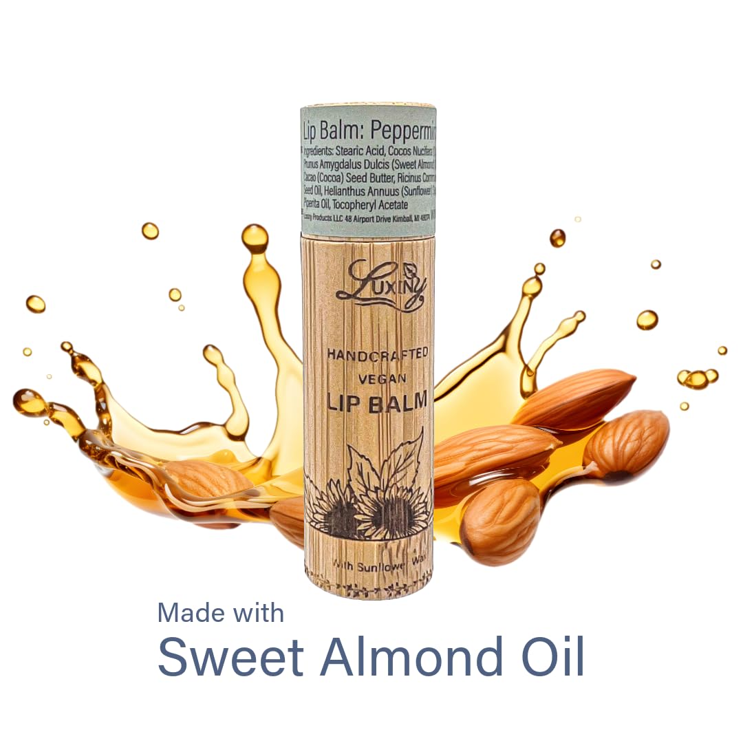 Luxiny Lip Balm in a Bamboo Tube, Vegan Natural Moisturizing, with Sunflower Wax and Vitamin E (Peppermint) Beauty and Personal Care Luxiny
