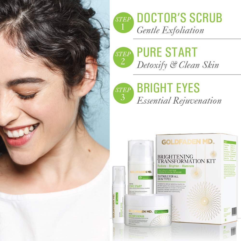 GOLDFADEN MD Brightening Transformation Kit | Advanced Skin Care Regime For Face | Includes Doctors Scrub Microdermabrasion Exfoliator, Pure Start Beauty & Personal Care GOLDFADEN MD