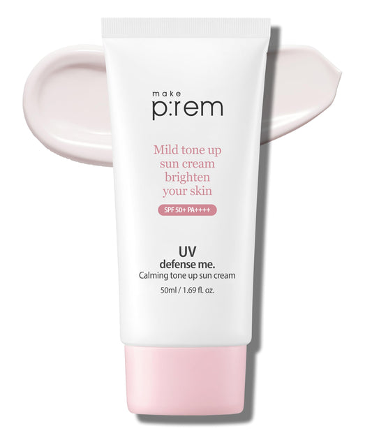 MAKEPREM UVA UVB Defense Me Calamine Calming Sun Cream SPF 50+ PA++++ 1.69 Fl Oz Korean Mineral Sunblock VEGAN Sunscreen Reef-safe Mild Non-Irritating Beauty & Personal Care MAKEP:REM