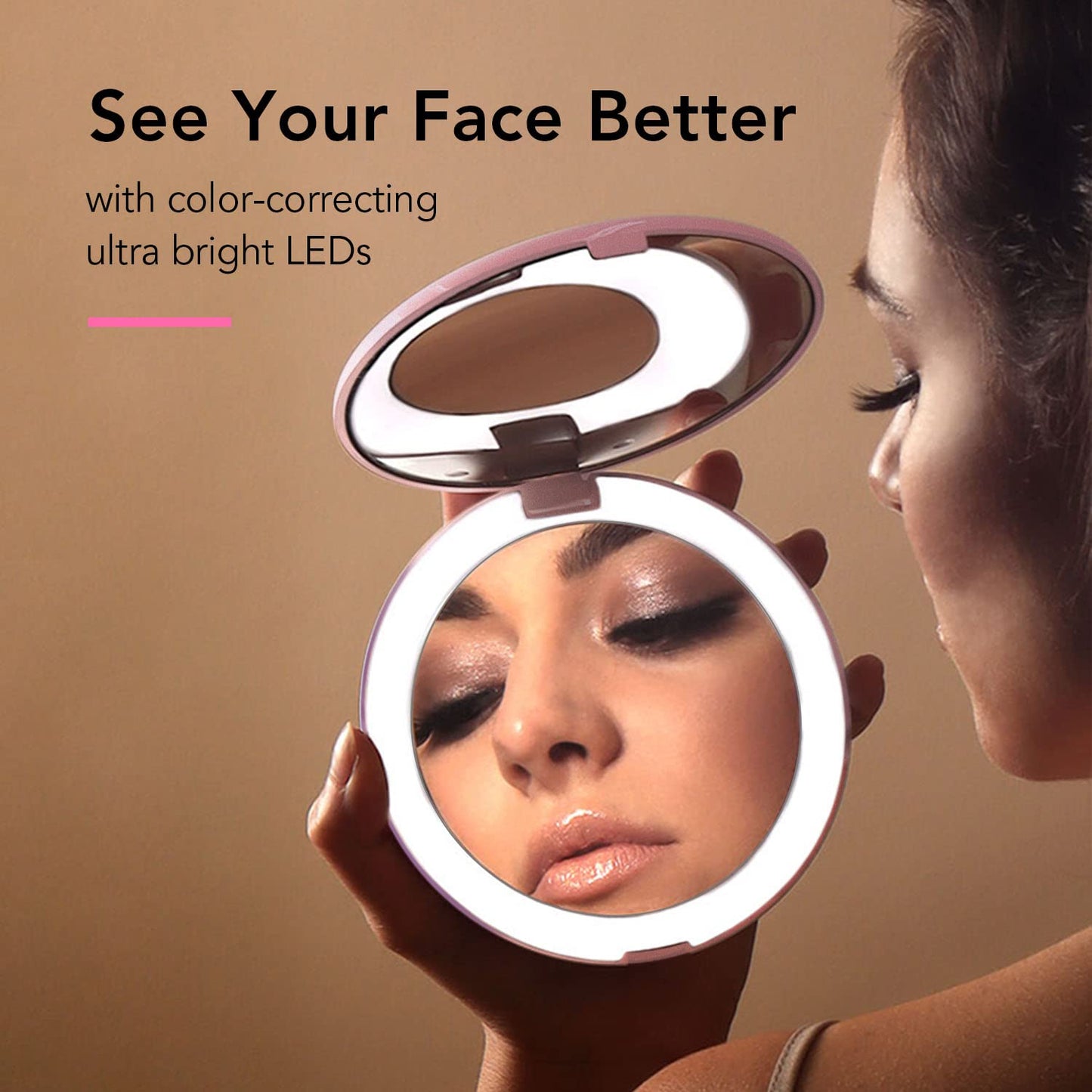 Fancii Taylor LED Lighted Travel Makeup Mirror, Rechargeable with 10x/1x Magnifying & 3 Light Settings - Compact, Portable, Large 5” Wide Hand Mirror Beauty & Personal Care Fancii