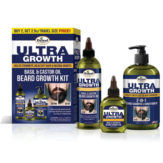 Difeel Men's Ultra Growth Beard Care 3-PC Gift Set for Men - Includes 2-in-1 Beard Shampoo & Conditioner 12oz, Beard Growth Oil 8oz, and Bonus Travel Beauty and Personal Care Difeel