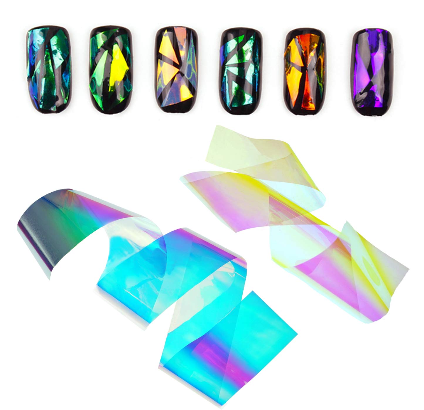Beaute Galleria 24 Pieces Mixed Colors Nail Art DIY Holographic Shattered Broken-Glass Reflective Mirror Shard Effect Rainbow Thin Iridescent Beauty & Personal Care BEAUTÉ GALLERIA
