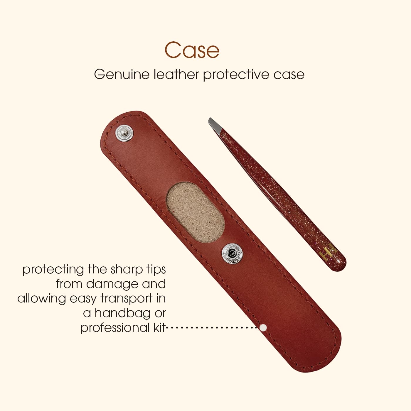 HH Tweezer - Professional Stainless Steel Eyebrow Tweezers with Genuine Leather Case for Makeup & Brow Artists (Brown) Beauty and Personal Care HH Beauty