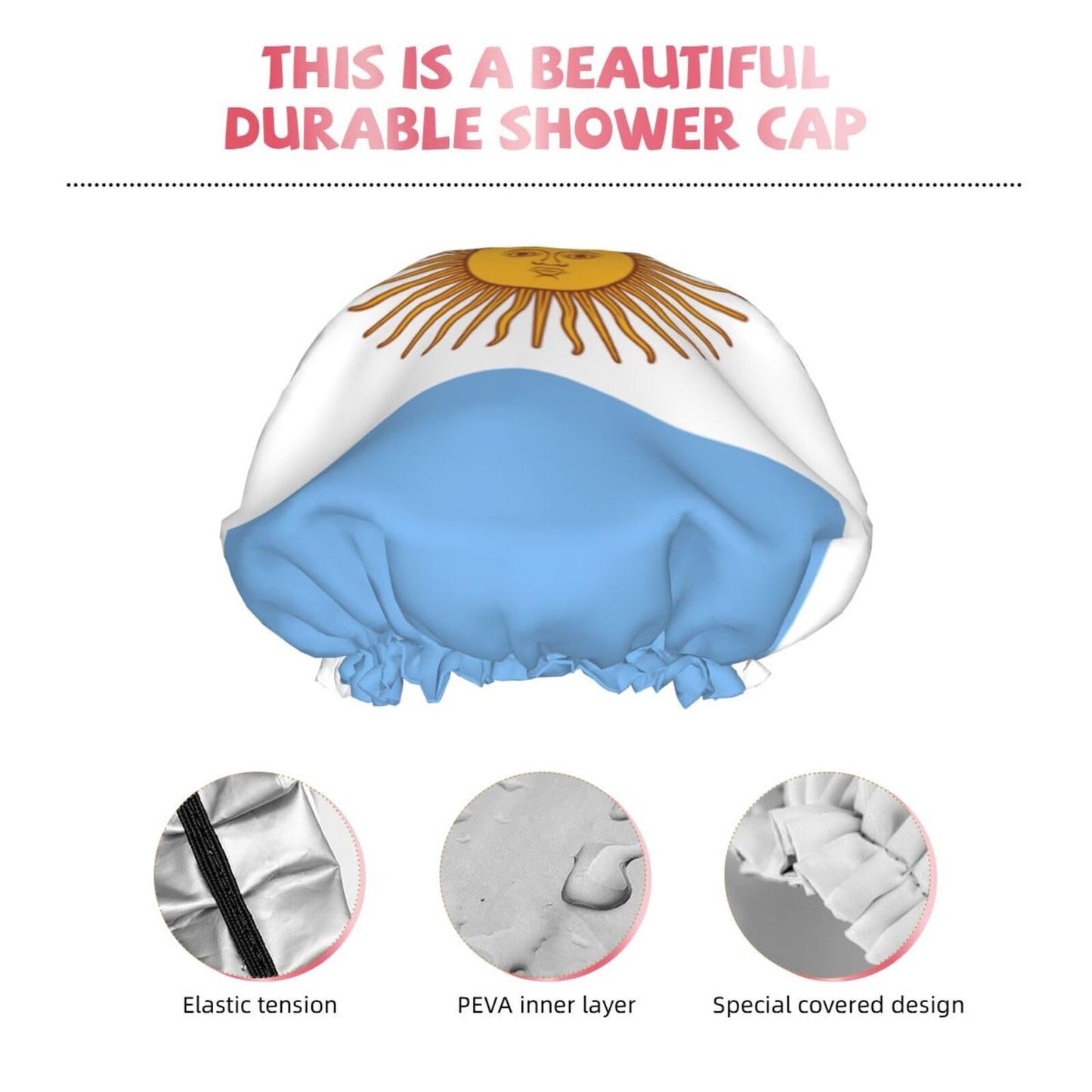Argentina Flag Prints Shower Cap Double Layer Lined Waterproof Bathing Shower Hat Beauty and Personal Care Hayyett