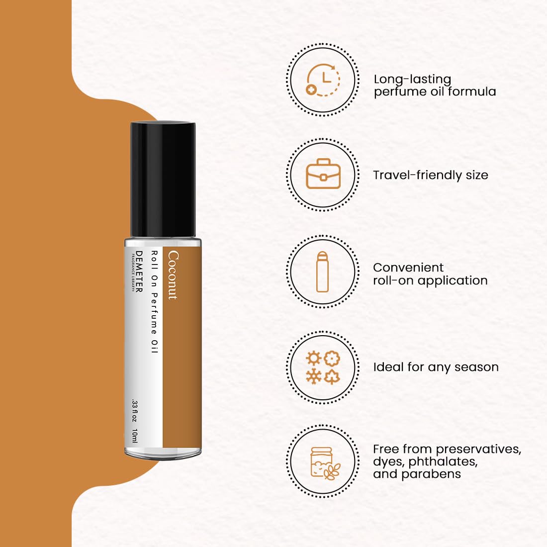 DEMETER Coconut Perfume Oil Roll on, .33 oz, Long-Lasting Beauty & Personal Care DEMETER