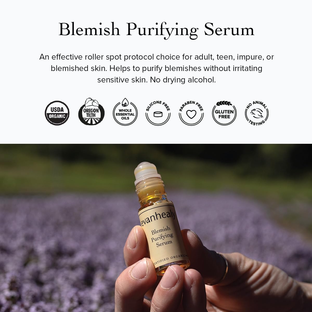 evanhealy Blemish Purifying Serum | Organic Facial Serum Roll-On for Blemishes | Natural Spot Treatment with Essential Oil for Oily & Sensitive Skin | Beauty & Personal Care evanhealy