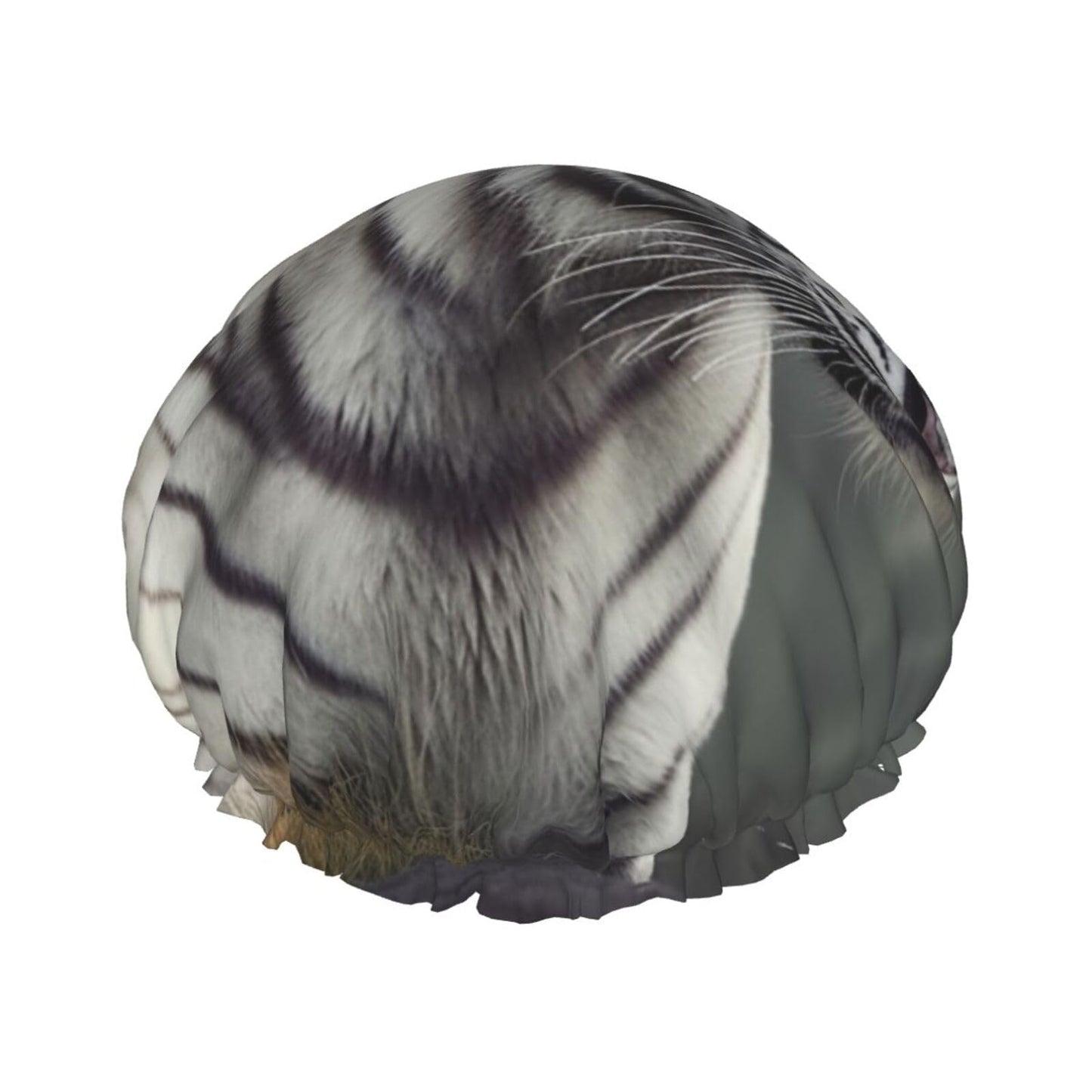 White Tiger Shower Cap For Women Reusable Double Layers Bathing Bath Cap Hair Caps Waterproof Elastic Band Ladies Spa Salon Shower Hat Hair Caps Beauty and Personal Care GDSHJKLW