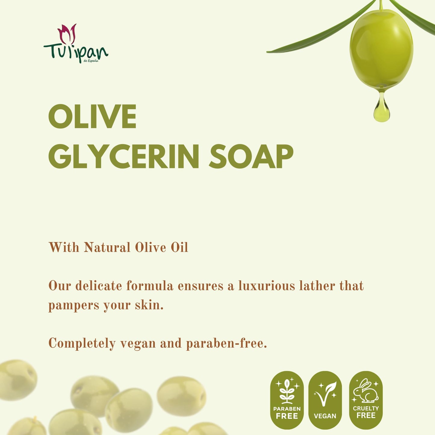 Tulipan de España Glycerin and Olive Soap (Pack of 3) Face & Body Soap with Essential Oils Beauty & Personal Care Tulipan de Espana