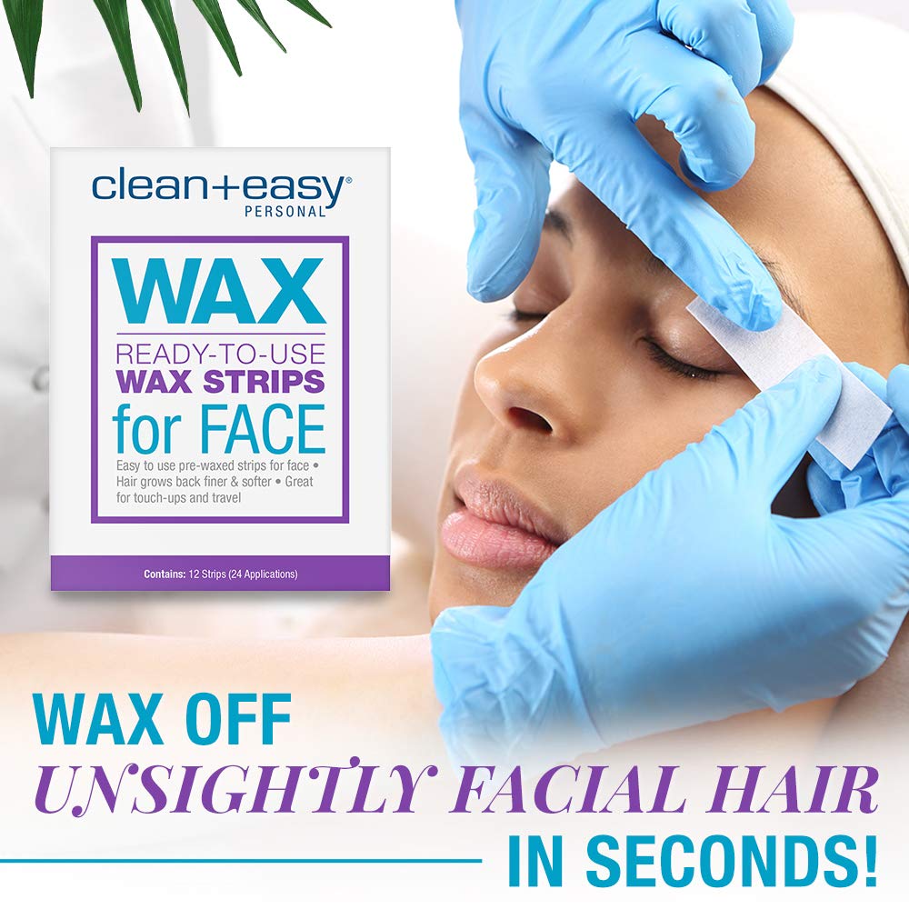 Clean + Easy Pre-Waxed Facial Wax Strips - Ready-to-Use Hair Removal Wax Strips for Face, Upper Lip & Brows, 12 Count Beauty and Personal Care Clean + Easy