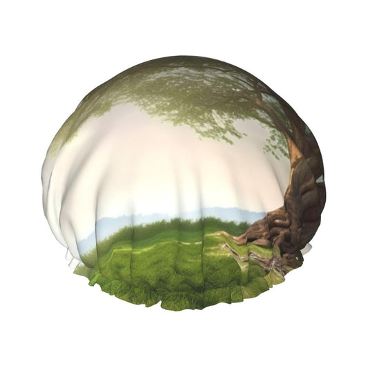 Tree with Branch Scenery Shower Cap for Women Men Large Reusable Shower Bonnet Double-Layer Waterproof Bath Caps Elastic Band Hair Hat for All Beauty and Personal Care BWLHJKE