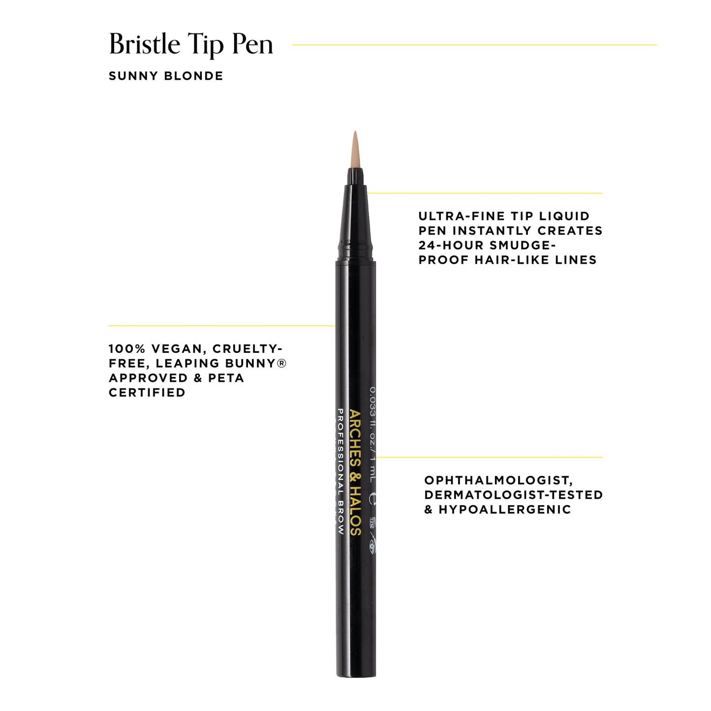 Arches and Halos Fine Bristle Tip Pen - Eyebrow Pencils for Women - Vegan Brow Pencil - Smudge-Proof, Buildable Formula - Sunny Blonde - 0.02 oz Beauty & Personal Care Arches & Halos