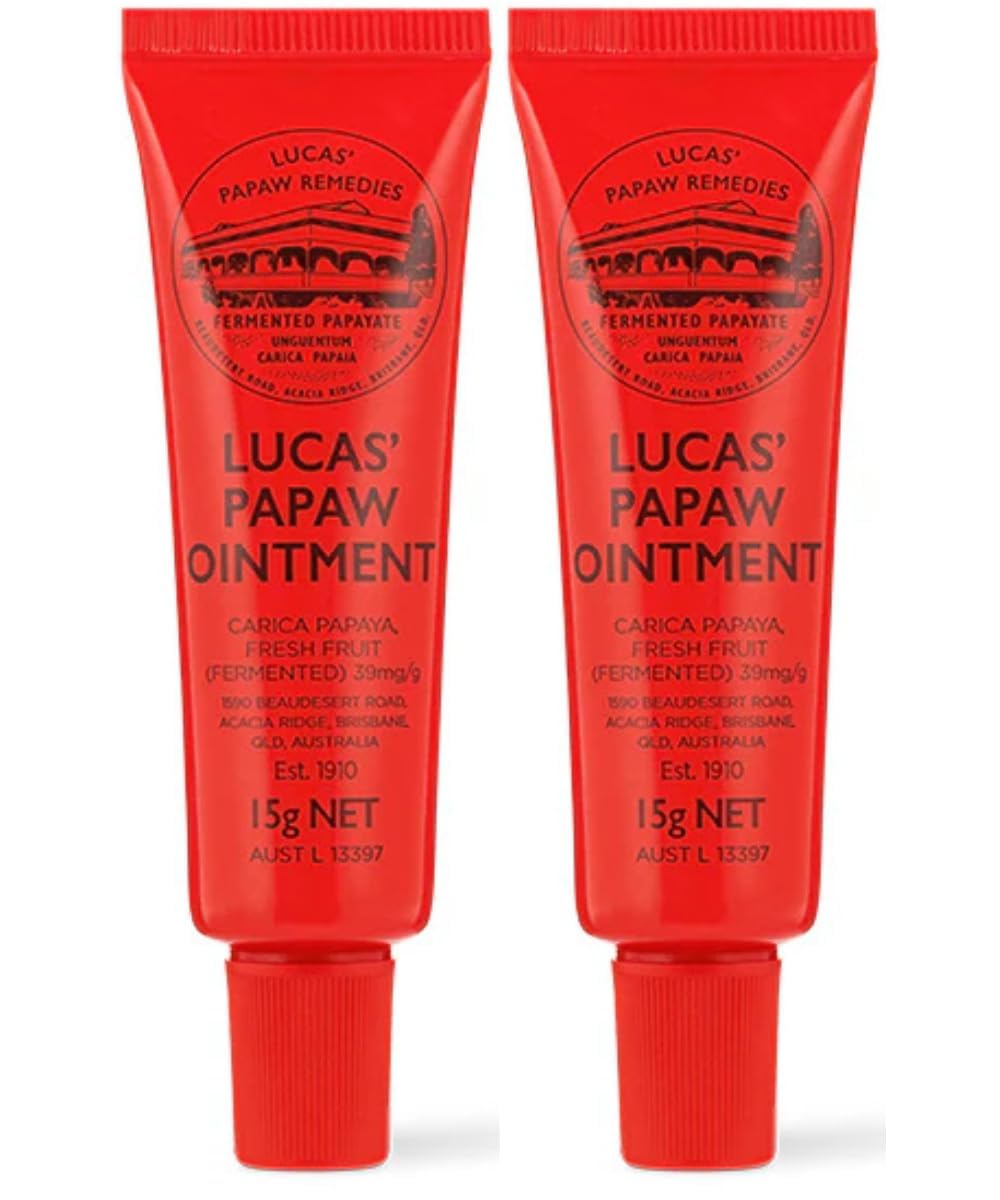 Lucas Papaw Ointment 15g Tubes with Lip Applicator - 2 Pack - Fermented Papaya Lip Balm for Dry, Chapped Lips, Pocket Size, Made in Australia Beauty and Personal Care Lucas Papaw