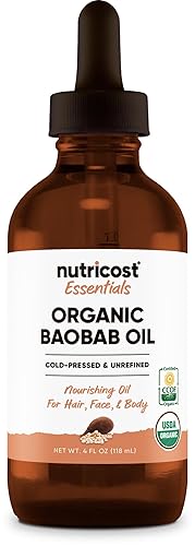 Nutricost Organic Baobab Oil (4 FL OZ) - Nourishing Oil For Hair, Face, & Body, Cold Pressed & Unrefined Beauty & Personal Care Nutricost