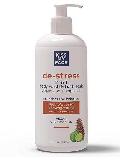Kiss My Face De-Stress 2-in-1 Body Wash & Bath Soak Cedarwood + Bergamot - Vegan Body Wash - 16 oz Bottle with Pump (Cedarwoord & Bergamot, Pack of 1) Beauty & Personal Care Kiss My Face