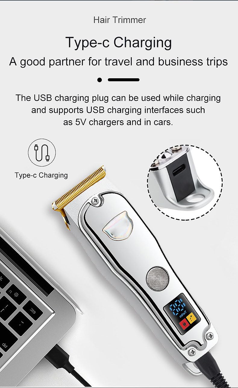 Professional Cordless Haircut Kit with LED Display 4 Lmit Combs Zero-Gap T-Blade Mens Grooming Beard Trimmer for Family & Barber Use Rechargeable Hair Beauty and Personal Care GLESVOWIO