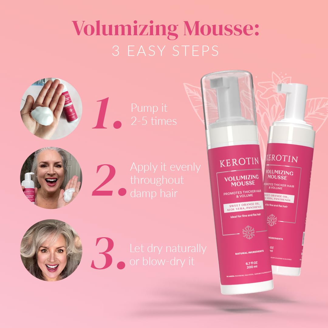 Kerotin Volumizing Mousse, Root Volumizer, Hair Thickening Styling Foam for Volume, Texture & Body, Tames Frizz & Flyaways, Ideal for Fine and Thin Beauty & Personal Care K Kerotin