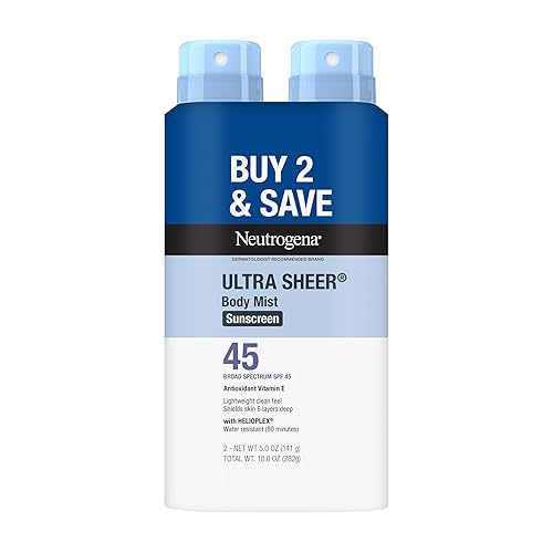Neutrogena Ultra Sheer Sunscreen Spray SPF 45 Body Mist, Lightweight Non-Greasy Broad Spectrum UVA/UVB Protection, Oil-Free & Non-Comedogenic Water Beauty & Personal Care Neutrogena