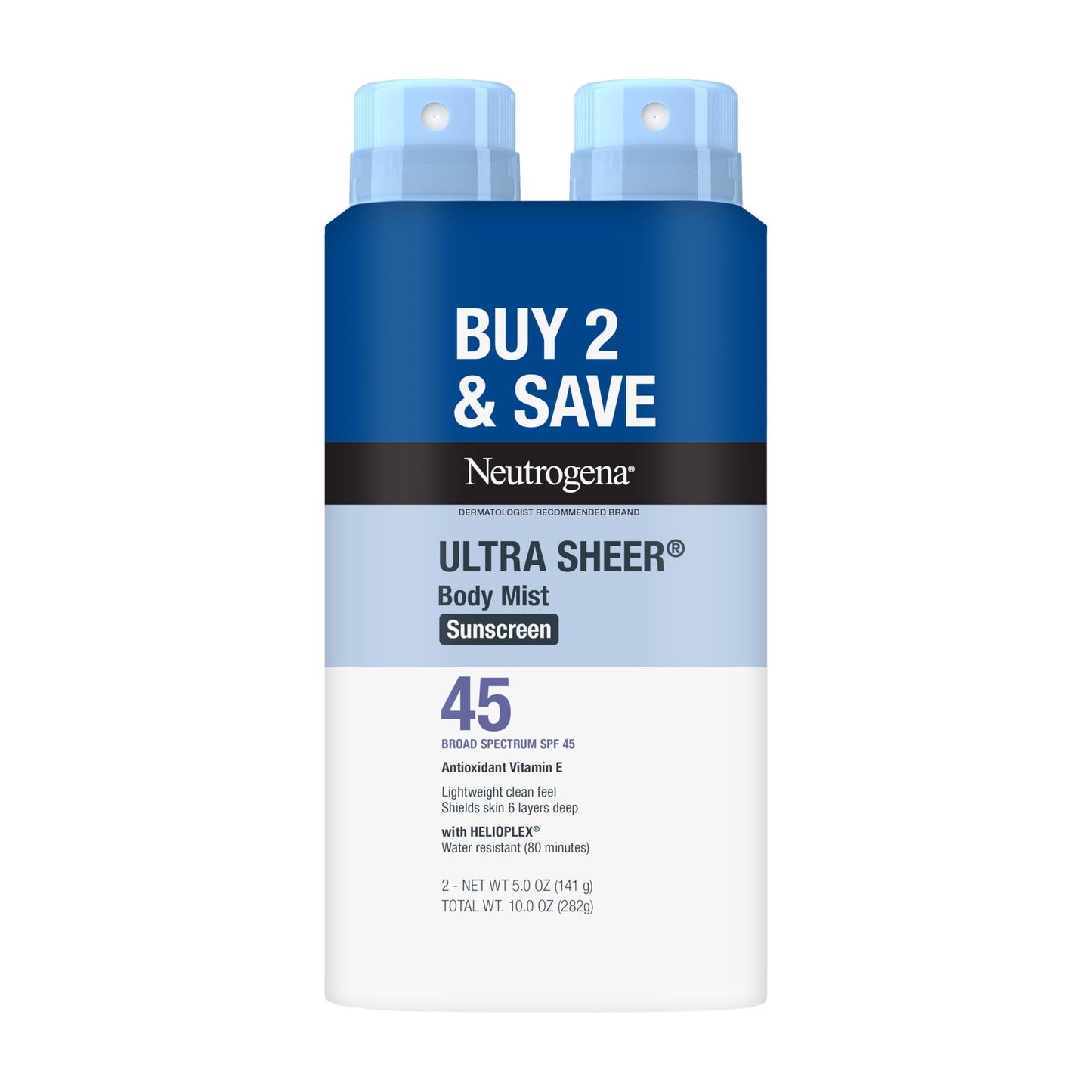 Neutrogena Ultra Sheer Sunscreen Spray SPF 45 Body Mist, Lightweight Non-Greasy Broad Spectrum UVA/UVB Protection, Oil-Free & Non-Comedogenic Water Beauty & Personal Care Neutrogena