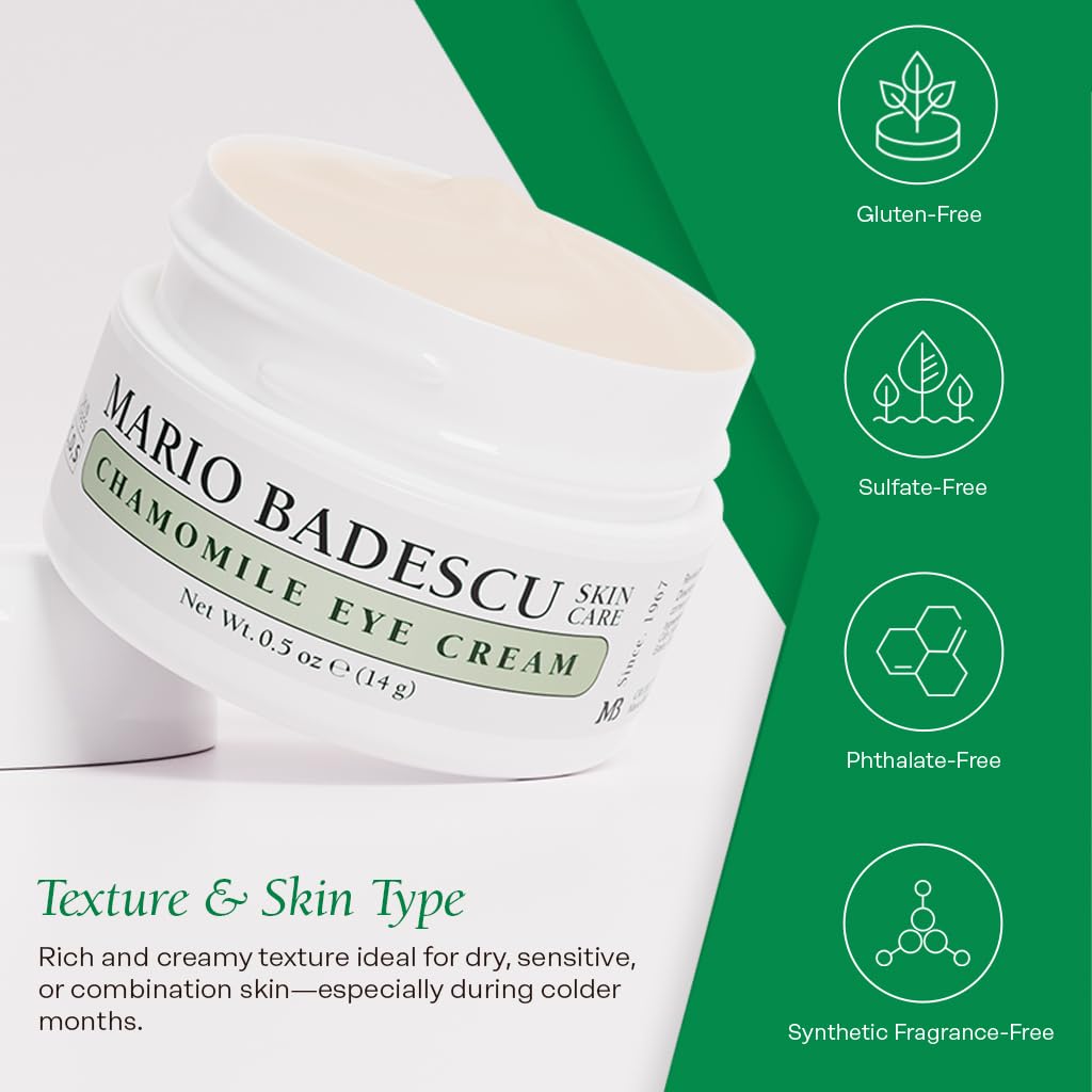 Mario Badescu Chamomile Eye Cream for Combination, Dry or Sensitive Skin, Luxurious & Soothing Eye Care Formulated with Vitamin A & E Oils, Pack of 1 Beauty & Personal Care Mario Badescu