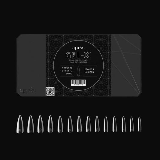 Apres Gel-X® Stiletto Box of Nail Tips | 280 Gel-X Tips, Soft Tips, 14 Sizes 00-9 | Half-sizes Included (Natural Stiletto Long, 280 Count)