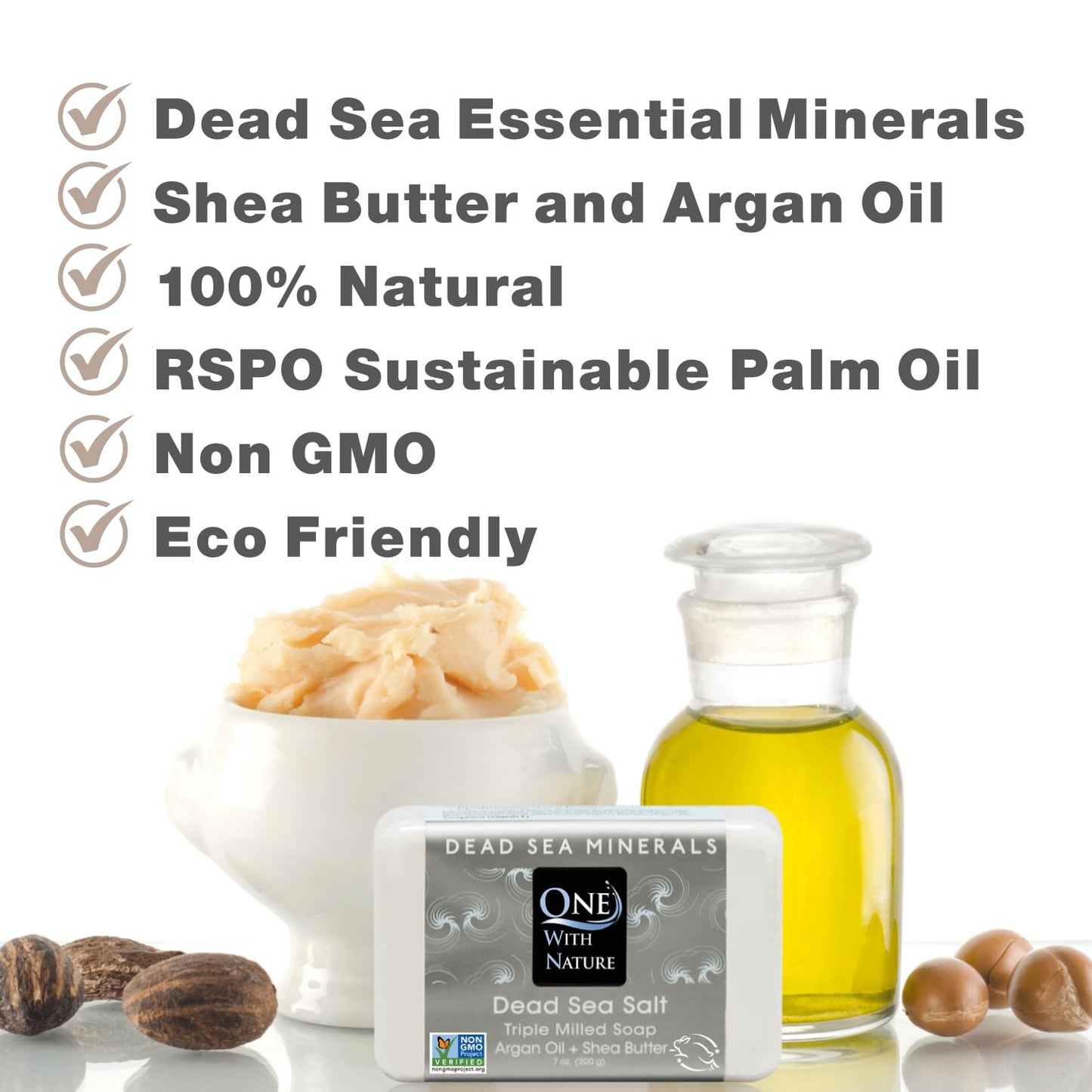 DEAD SEA Salt SOAP 3 PK - Shea Butter, Argan Oil, Magnesium, Sulfur, Minerals. All Skin Types, Problem Skin. Acne Treatment, Eczema, Psoriasis Beauty & Personal Care One With Nature