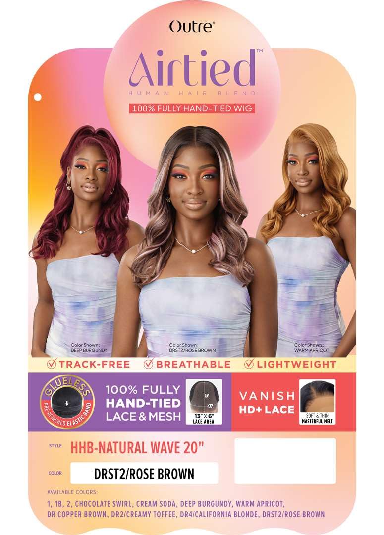 Outre Airtied 100% Fully Hand-Tied Wig - Human Hair Blend - Natural Wave 20" (DR COPPER BROWN)