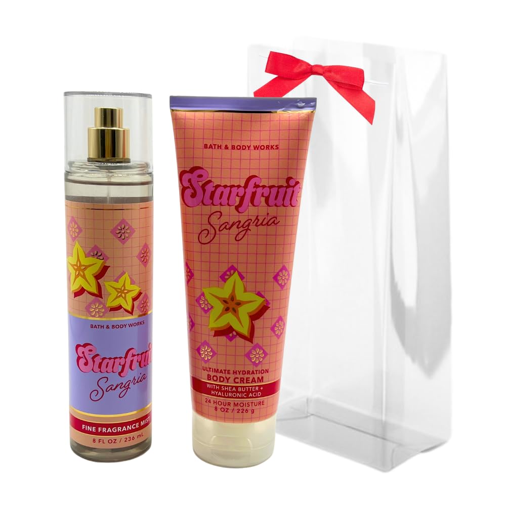 Bath & Body Works STARFRUIT SANGRIA Fine Fragrance Mist & Ultimate Hydration Body Cream 2-piece Gift Set with a Red Bow for Holidays - Full Size Beauty and Personal Care Bath & Body Works