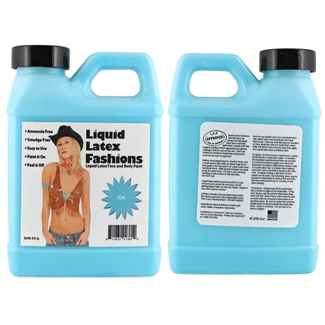 Teal 8 Oz - Liquid Latex Face and Body Paint, Ammonia Free No Odor, Beautiful Arts and Crafts, Nail Protector, Butterfly Designs, Squidward Cosplay Beauty & Personal Care Liquid Latex Fashions