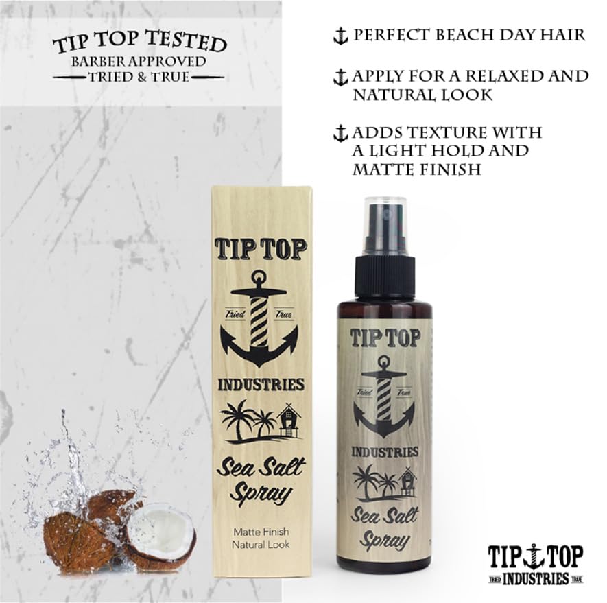 Tip Top Sea Salt Spray - Coconut Scent - Texturizing Matte Finish, Creates Beach Day Waves - For A Natural Relaxed Textured Hairstyle - 5 Fl Oz Beauty & Personal Care Tip Top Pomade