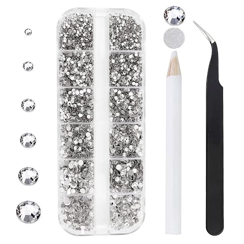 12 Grids 3792pcs Pieces Clear Flatback Rhinestones for Crafts,White Nail Gems Gemstones Crystals Jewels,Craft Glass Diamonds Stones Bling Rhinestone Beauty & Personal Care GAVIYE
