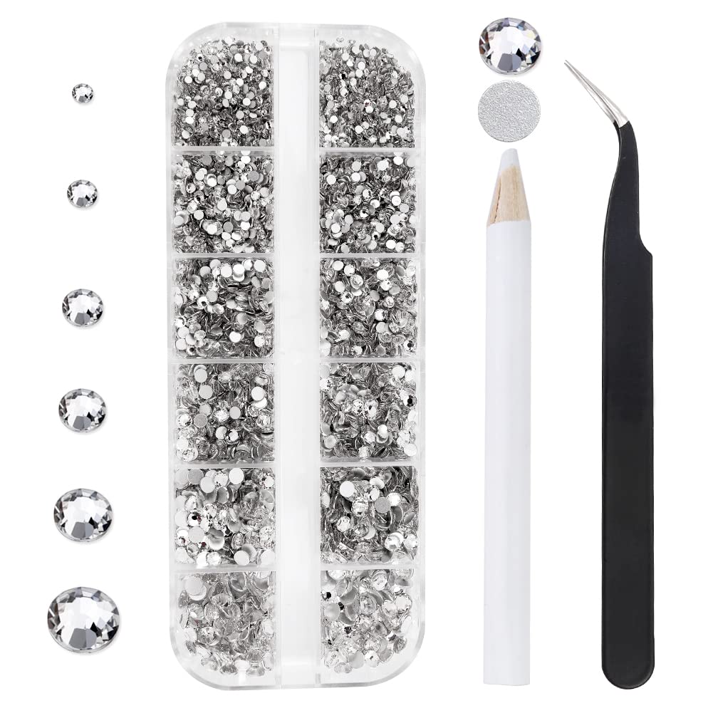 12 Grids 3792pcs Pieces Clear Flatback Rhinestones for Crafts,White Nail Gems Gemstones Crystals Jewels,Craft Glass Diamonds Stones Bling Rhinestone Beauty & Personal Care GAVIYE