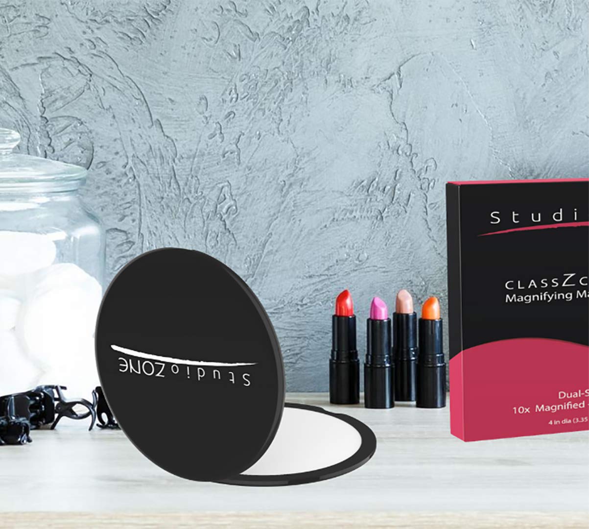 Compact Mirror - 10X Magnifying Mirror - Perfect for Purses - Small Travel Size - 2-Sided with 10X magnification and 1x w No Zoom - Black ClassZ Large Beauty & Personal Care StudioZONE