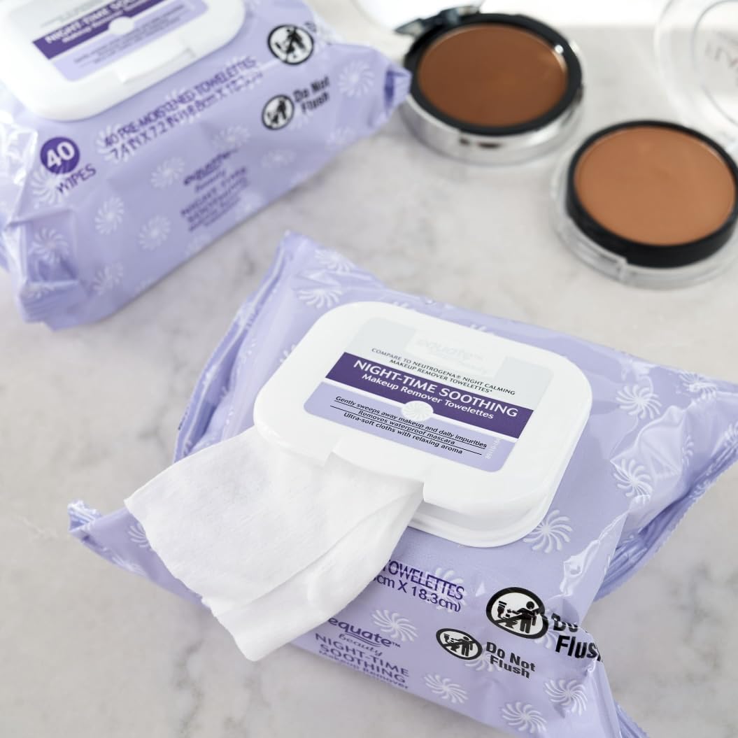 Equate Pre-Moistened Night-Time Soothing Makeup Remover Towelettes, 80 Ct, 2 Pk Beauty & Personal Care Equate