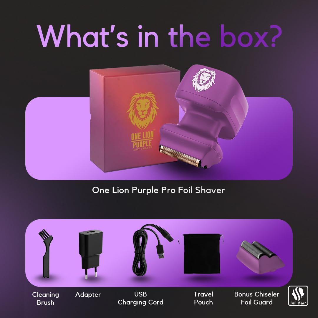 Skull Shaver One Lion Purple PRO Shaver for Women - Flawless Hair Removal - Stepped Twin Foil Blades - Wet or Dry Shaving - Rechargeable - Cordless Beauty and Personal Care Skull Shaver