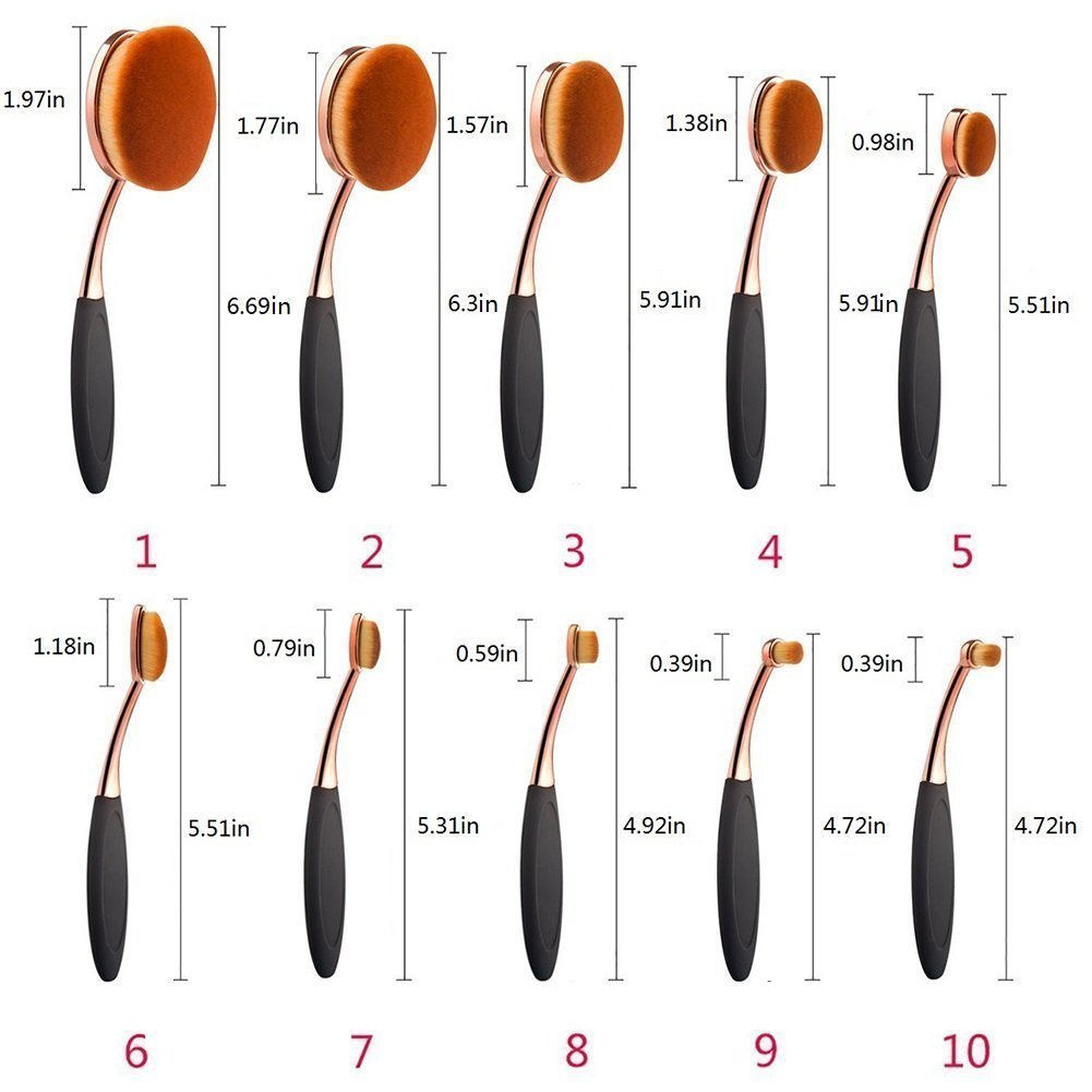 Yoseng Makeup Brushes Set 10Pcs Professional Oval Toothbrush Foundation Cream Contour Powder Blush Conceler Eyeliner Blending Brush New Fashionable Beauty & Personal Care Yoseng