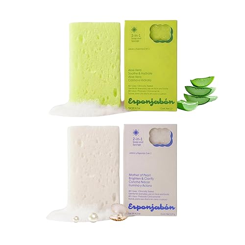 T.Taio Esponjabon Soap Sponge 2-Pack- Cleansing Shower Scrubber & Bath Wash Scrub - Massage & Lather Foot, Elbow, & Face - Bathroom Accessories Beauty & Personal Care T.TAIO