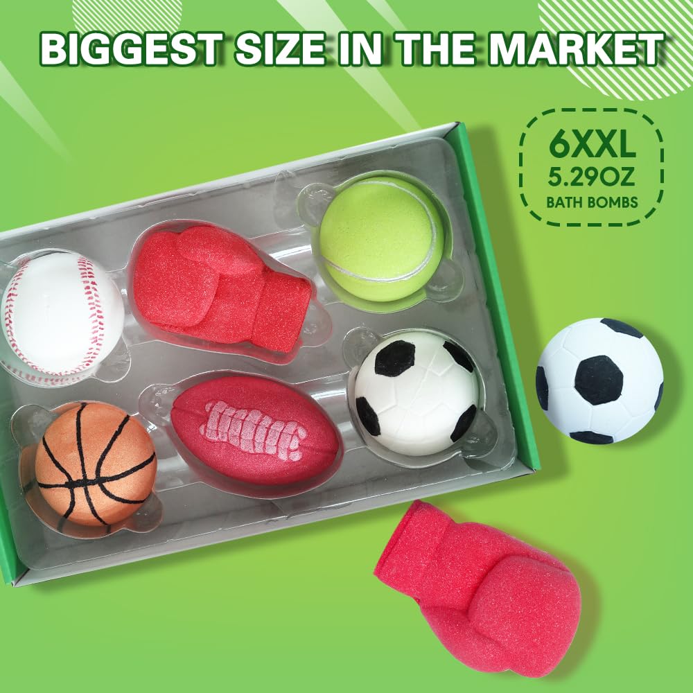 HZEX Sports Themed Bath Bombs Gift Set - 6 Piece Novelty Fizzy Balls with Basketball, Tennis, Baseball, Soccer, Football & Boxing - Fun Spa Kit… Beauty & Personal Care HZEX