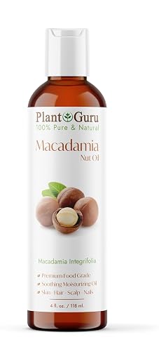 Plant Guru Macadamia Nut Oil 4 fl. oz. Cold Pressed 100% Pure Natural Carrier - Skin, Face, Body, and Hair Moisturizer. Ideal for DIY Creams, Lotions Beauty & Personal Care Plant Guru